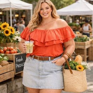 STUDIO WOMAN JPR Coral Ruffle Off The Shoulder Top Blouse Shirt Plus Size 1X NWT